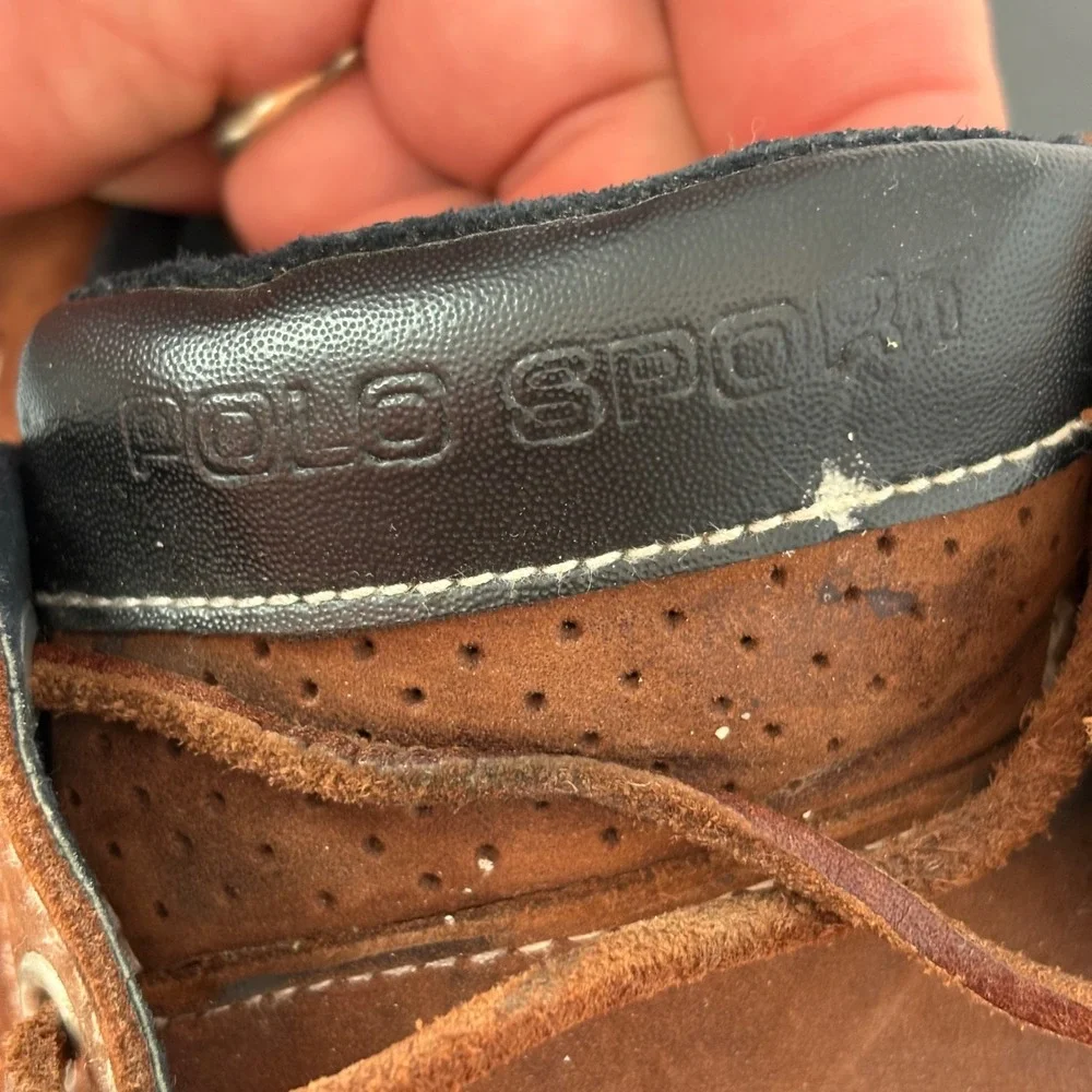 Polo Sport Mens Boat Shoes 10.5 Brown Leather Moc Toe Loafers AAM16191